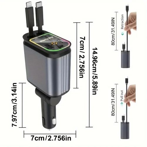 Retractable Car Charge With Star Projector Night Light