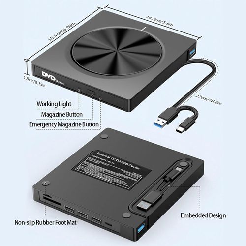 USB 3.0*SD*TF*DVD*CD*VCD-Type-C Player Portable Burner Support Blu-Rays