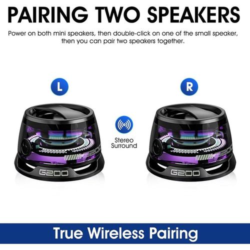 Small Bluetooth Speaker with Multi RGB Colored Lights and Metal Surface Phone Holder, Perfect Mini Speaker