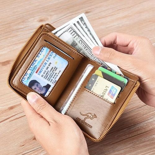 Men Wallet Zipper Genuine Leather Purse
