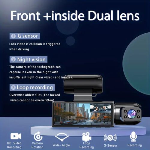 2K Dual Camera, Dash Cam For Cars, Front And Inside, Car Camera With IR Night Vision