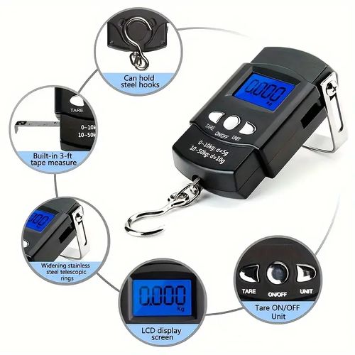 Electronic Portable Hand Scale, Mini Luggage Scale With Ruler, Fishing Bag Scale