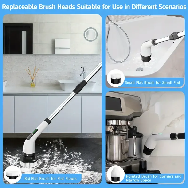 2024 Electric Spin Scrubber, Dual Adjustable Speeds Cordless Electric Scrubber For Cleaning, Adjustable & Detachable Handle Shower Scrubber With 7 Replaceable Brush Heads For Floor, Bathroom, Tub, Tile