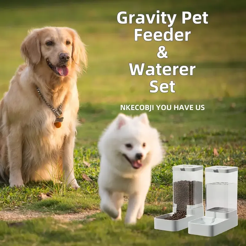 Automatic Dog Cat Feeder and Water Dispenser Set Gravity Pet Feeders Waterer Fountain for Small Medium Pets