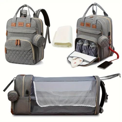 Stylish Diaper Bag Backpack - USB Charging, Multifunctional & Spacious - Complete with Changing Station & Pad