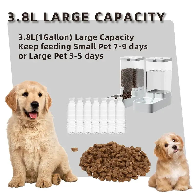 Automatic Dog Cat Feeder and Water Dispenser Set Gravity Pet Feeders Waterer Fountain for Small Medium Pets