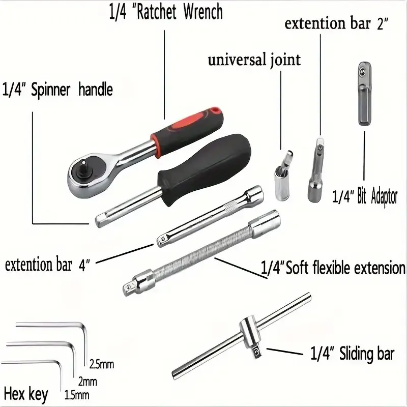 46 pcs Drive Ratchet Wrench Set with Drill Bits