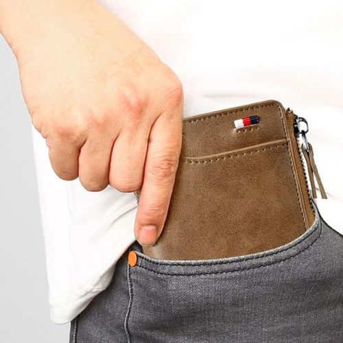 Men Wallet Zipper Genuine Leather Purse
