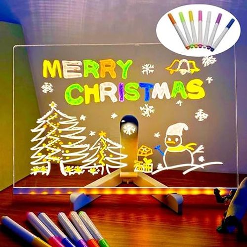 1pc USB LED Lighted Message Board - 7-Color Pen Set, Radiant Acrylic Glow Design, Dry Erase Drawing Board with Adjustable Stand for Ads, Education, Office Creativity and Memos