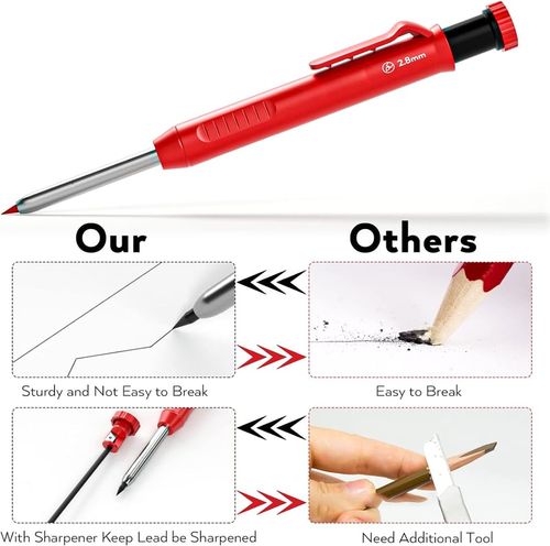 Deep Hole Marker for Construction, Heavy Duty Woodworking Pencils for Architect