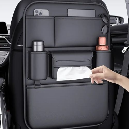 Car seat back storage bag, leather rear storage storage, portable back hanging bag