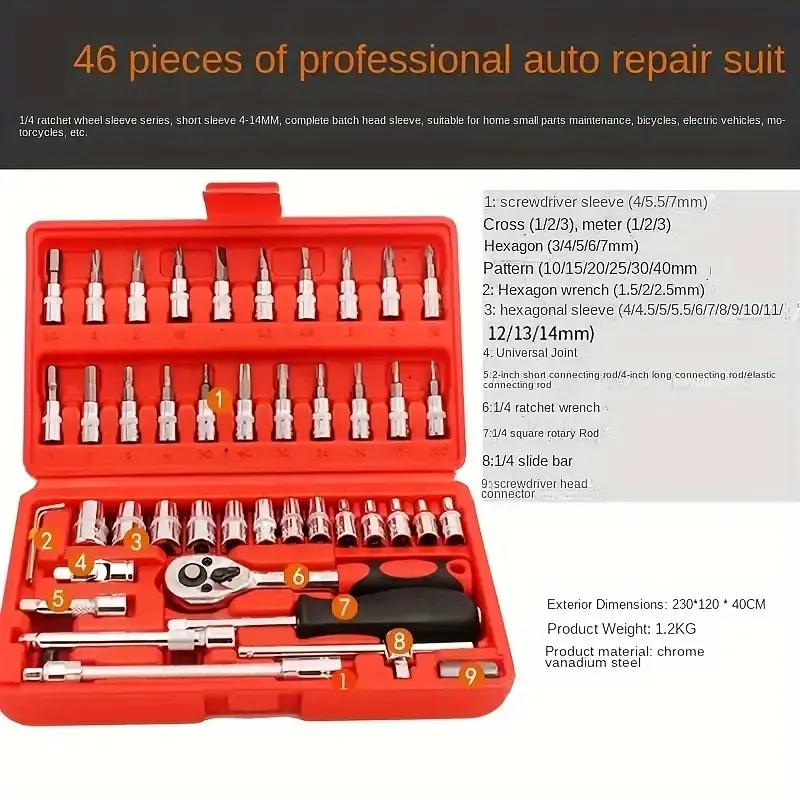 46 pcs Drive Ratchet Wrench Set with Drill Bits