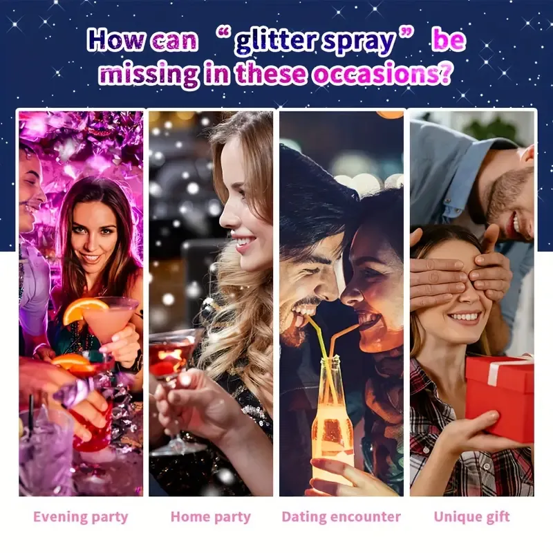 Party Star Spray Body Hair Clothes Shiny Glitter Spray Long-lasting Waterproof and Sweatproof Nightclub Spray Striking