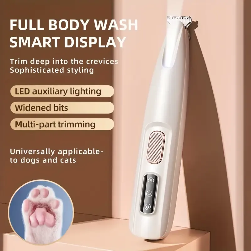 Low Noise Electric Pet Hair Clipper Waterproof LED Display Stainless Steel Trimmer for Dogs Cats around Eyes Paws Face