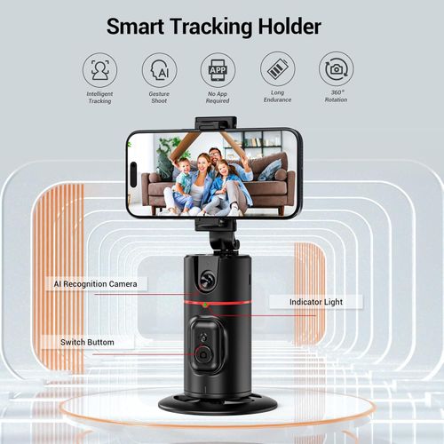 Auto Face Tracking Phone Holder, No App Required, 360° Rotation Face Body Phone Tracking Tripod Smart Shooting Camera Mount for Live Vlog Streaming Video