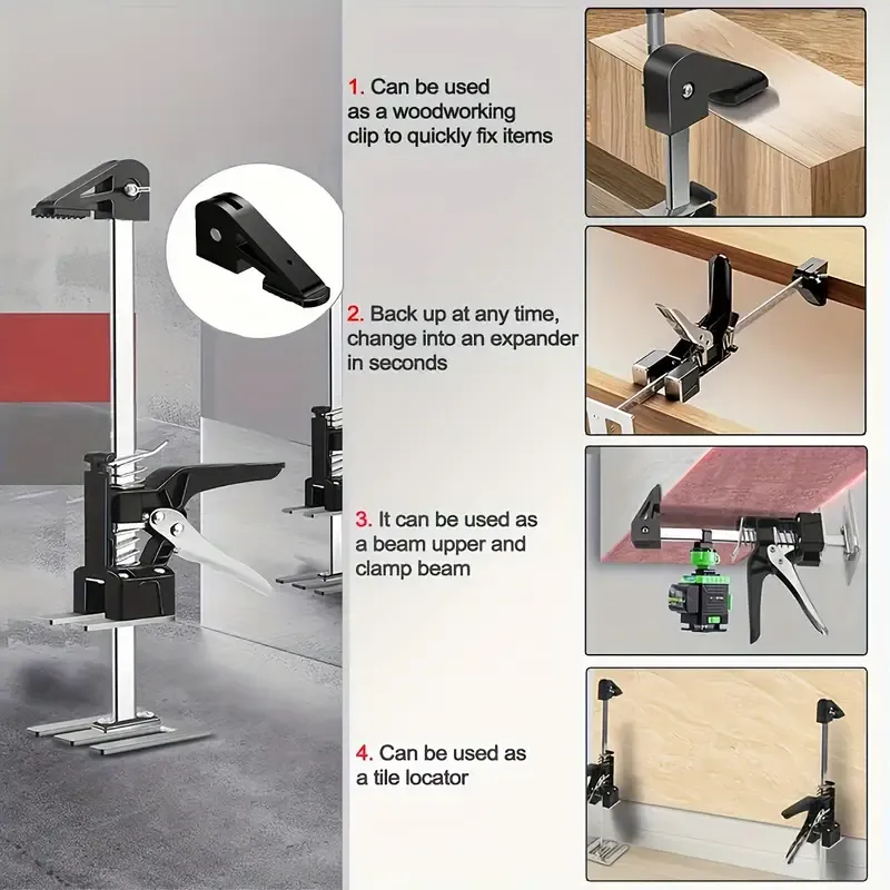Multi-Function Arm Tool Lift - Labor-Saving, Height Adjustable, Wall Tile Locator, Door Panel Lifting, Cabinet Jack Board Lifter - Easy Installation, Space-Saving Design