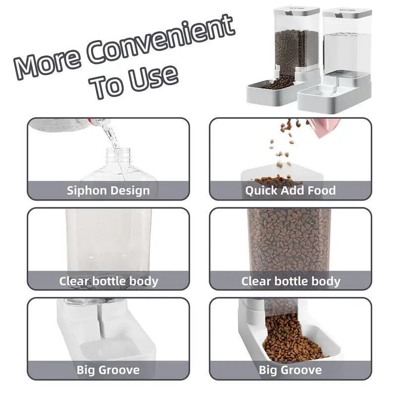 Automatic Dog Cat Feeder and Water Dispenser Set Gravity Pet Feeders Waterer Fountain for Small Medium Pets