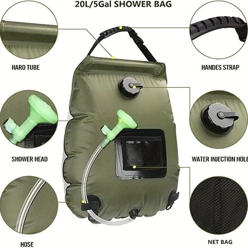 5 Gallon Portable Solar Shower Bag-Perfect for Outdoor Enthusiasts, Campers, Hikers, Beachgoers, and Swimmers