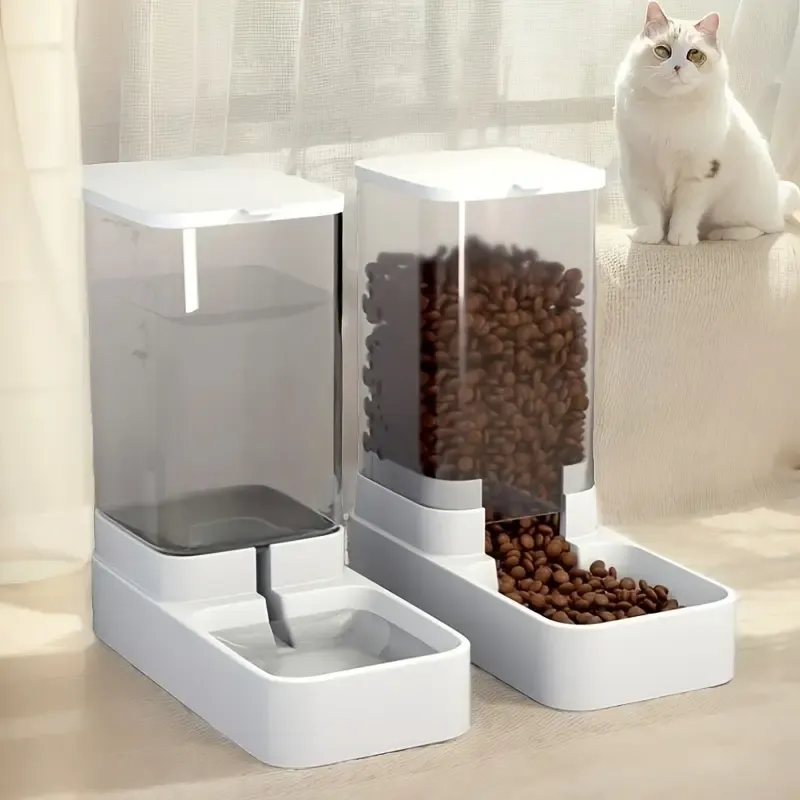 Automatic Dog Cat Feeder and Water Dispenser Set Gravity Pet Feeders Waterer Fountain for Small Medium Pets