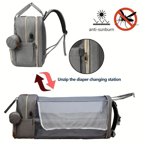 Stylish Diaper Bag Backpack - USB Charging, Multifunctional & Spacious - Complete with Changing Station & Pad