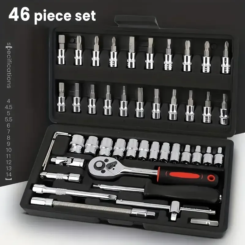 46 pcs Drive Ratchet Wrench Set with Drill Bits
