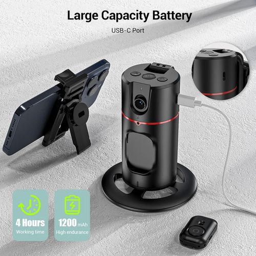 Auto Face Tracking Phone Holder, No App Required, 360° Rotation Face Body Phone Tracking Tripod Smart Shooting Camera Mount for Live Vlog Streaming Video