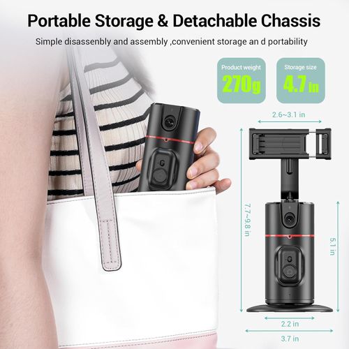 Auto Face Tracking Phone Holder, No App Required, 360° Rotation Face Body Phone Tracking Tripod Smart Shooting Camera Mount for Live Vlog Streaming Video