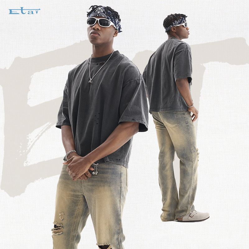 High-quality heavyweight short-sleeved men's T-shirt, American street style