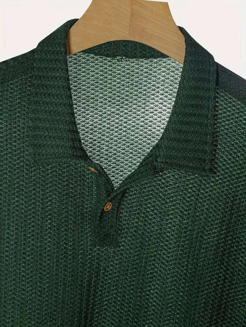 👕Sophistication in Forest Green! The textured knit resembles tree shadows caressed by breeze—button up for a smart - casual look, unbutton for laid - back chic. Breathable for summer, pairs perfectly with trousers or jeans—your style cheat code when others ask for the link.