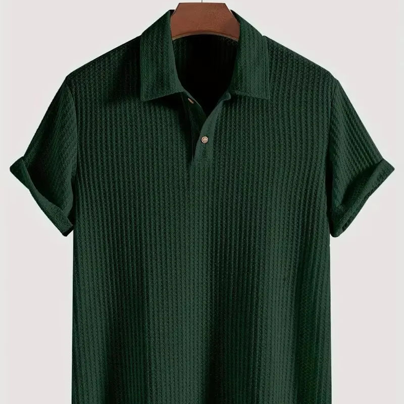 👕Sophistication in Forest Green! The textured knit resembles tree shadows caressed by breeze—button up for a smart - casual look, unbutton for laid - back chic. Breathable for summer, pairs perfectly with trousers or jeans—your style cheat code when others ask for the link.