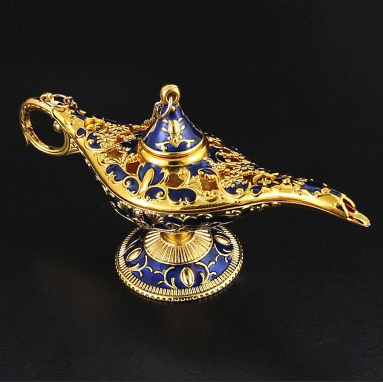 ✨UNLOCK ARABIAN NIGHTS ON YOUR DESK! Gold - blue enamel lamp, carvings holding genie magic. A wish - starter for your desk—glance at it during late work, and coffee tastes like fairy tales.