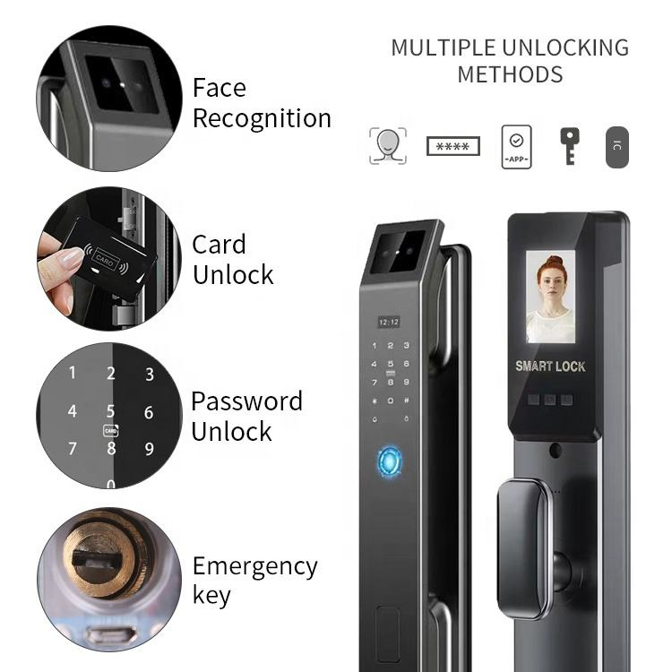 3D Face Recognition Smart Lock - Fully Automatic, with Fingerprint, Visual Doorbell & Surveillance for Home Security Doors