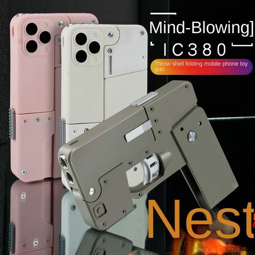 Cartão de vida dobrável arma de brinquedo do telefone móvel pode lançar balas macias ic380 lançador rifle simulação pistola brinquedo menino presente brinquedo ao ar livre
