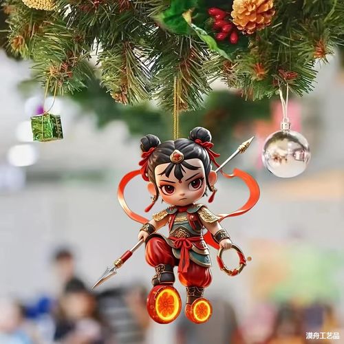 Pingente de espelho retrovisor de carro Nezha 2D plano bonito desenho animado