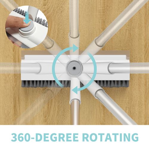 3-in-1 Floor Scrub Brush with Adjustable Durable Long Handle - 360°Rotating Scraper, Heavy-Duty Stiff Bristles, Scrubber Squeegee Combo for Faster Clean, Bathroom, Patio - Multifunctional Home Care Supplies Broom,home decor