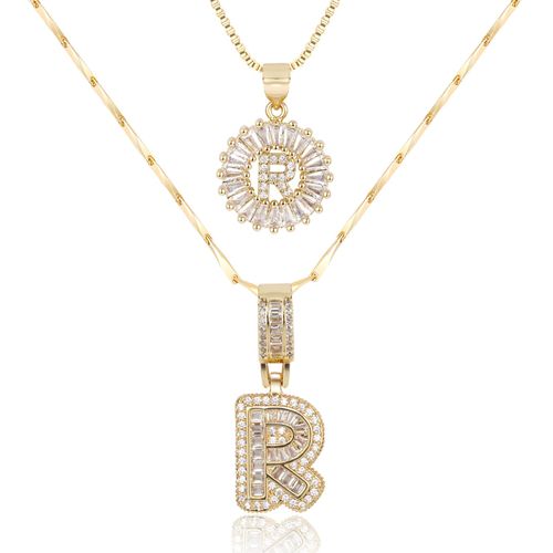 Letter Necklace 14k Gold Plated, Bling Dainty Necklaces Trendy Chunky Custom Name Necklace Personalized Round Circle Pendant Zirconia Letters Name Crystal Jewelry Gifts for Women