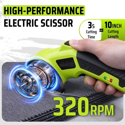 Cordless Electric Scissors, 4V Rechargeable Cardboard Cutter, Electric Box Cutter for Cardboard, 320RPM Motor, Safety Lock, LED Light, Replacement Blade for Fabric, Leather, Carpet, Plastic