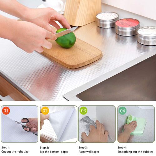 Waterproof Kitchen Stickers for Cabinets Heat Resistant Backsplash Wallpaper for Kitchen Wall Self Adhesive Shelf Drawer Liner Stove Silver Contact Paper 15.8x393.7 Aluminum Foil Sink Cover