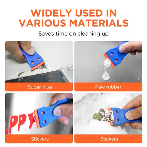 Plastic Razor Blades Scraper Tool - 2 Pack Wall Paint Remover with 100 Pcs Plastic Blades Kit No Scratch Car Window Glass Wood Sticker Removal Floor Stove Kitchen Vinyl Adhesive Decal Tape Cleanings