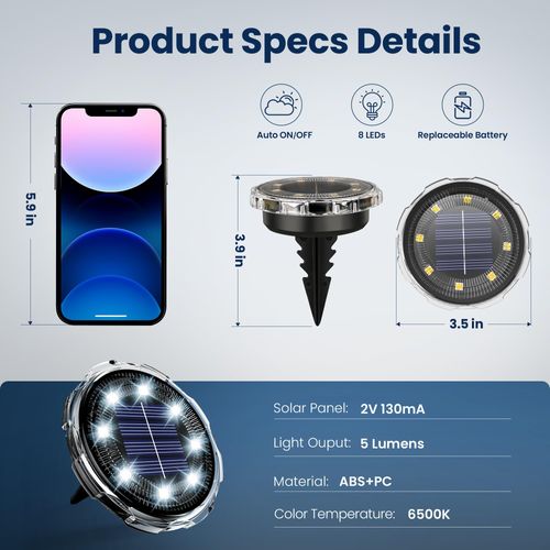 Solar Ground Lights Outdoor, Pathway Lights 8 Pack , IP65 Waterproof Landscape Lighting for Walkway, Driveway, Pathway, Garden, Backyard Decor- Transparent Lampshade
