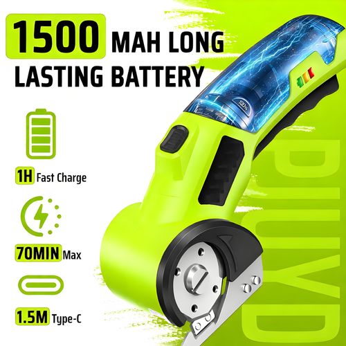Cordless Electric Scissors, 4V Rechargeable Cardboard Cutter, Electric Box Cutter for Cardboard, 320RPM Motor, Safety Lock, LED Light, Replacement Blade for Fabric, Leather, Carpet, Plastic