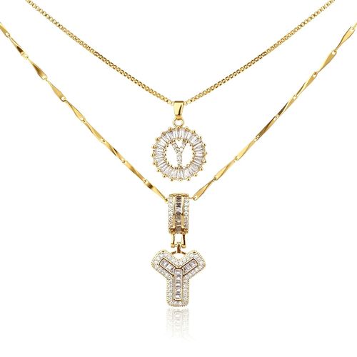 Letter Necklace 14k Gold Plated, Bling Dainty Necklaces Trendy Chunky Custom Name Necklace Personalized Round Circle Pendant Zirconia Letters Name Crystal Jewelry Gifts for Women