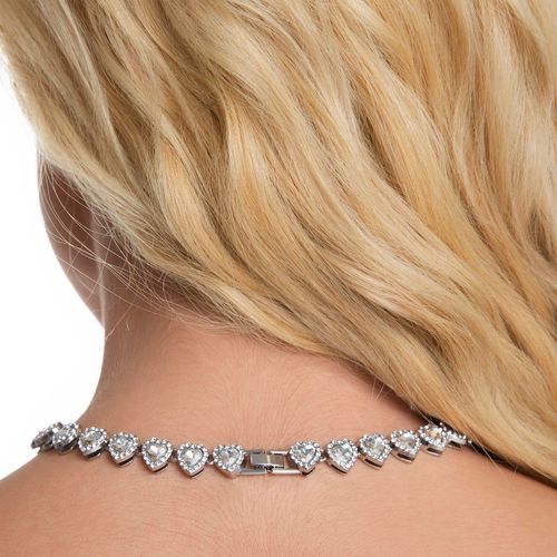 2pcs Set Heart Shaped Cuban Chain Necklace Set &,Hip Hop Style Choker Set,Luxurious Jewelry Set for Valentine's Day Gifts, Birthday,Everyday & Party Wear, for Teenager