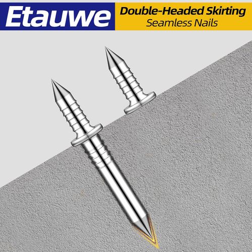 500pcs Double-Head Skirting Thread Seamless Nails, 2-Sided Nails with 5 Sleeve Tool,Invisible Double Headed Trim Seamless Pins for Seamless Baseboard Installation, Molding & Wall Panels.