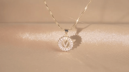 Letter Necklace 14k Gold Plated, Bling Dainty Necklaces Trendy Chunky Custom Name Necklace Personalized Round Circle Pendant Zirconia Letters Name Crystal Jewelry Gifts for Women