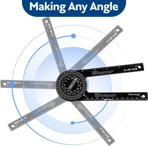 Aluminum Miter Saw Protractor | 7-Inch Rust Proof Angle Finder Featuring Precision Laser Engraved Scales Professional Miter Saw Protractor with Measuring Rulers for Angle Finder Carpentry, Crown Molding Tool & Baseboard building trade men
