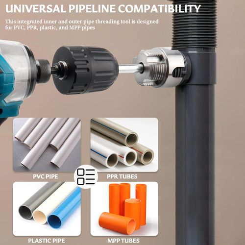 3Pcs PVC Pipe Threader Kit, 1/2, 3/4 and 1 Inch Pipe Thread Cutting Tool, Integrated Internal and External, Pipe Tapping and Threading Tool, Electric Drill Style Dual Function, PVC Cutting Tool