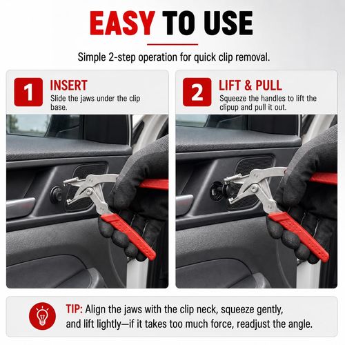 Car Clip Pliers, Panel Clip Removal Tool for Plastic Fasteners, Red, No‑Damage Plastic Fastener & Push Pin Pliers Removal Tool, for Car Trim Removal Tool, Door Panel, Bumper, Fender