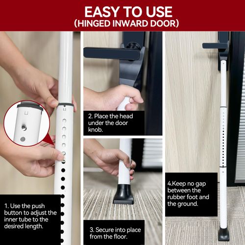 Door Security Bar, Patio Door Lock, 20-50 in, Sliding Glass Door Security Bar for Patio Door, Window Security and Door Stopper Protection, White