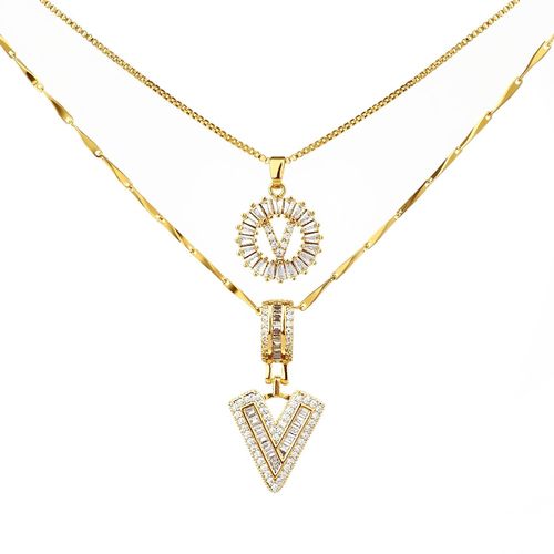 Letter Necklace 14k Gold Plated, Bling Dainty Necklaces Trendy Chunky Custom Name Necklace Personalized Round Circle Pendant Zirconia Letters Name Crystal Jewelry Gifts for Women